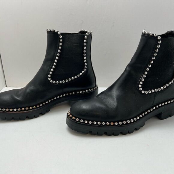 Alexander Wang Black Leather Chelsea Ankle Boots Rivets Accent EUR 37 Spain - Picture 3 of 14